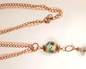 Lampwork Bead, Czech Glass And Copper Chain Dangle Necklace. OOAK Handmade Necklace.