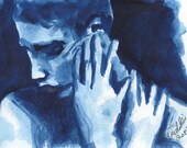 Take Back the Night: Blue Lady 2 Watercolour Print (8.5x11)
