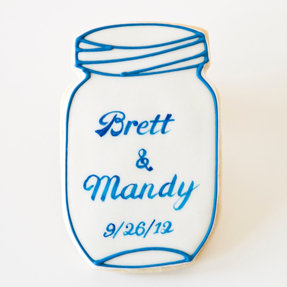 Vintage Mason Jar Bride & Groom Custom Wedding Cookie Favors // 1 doz. // Wedding Favors // Bridal Shower Favors  // Canning Jar Cookies