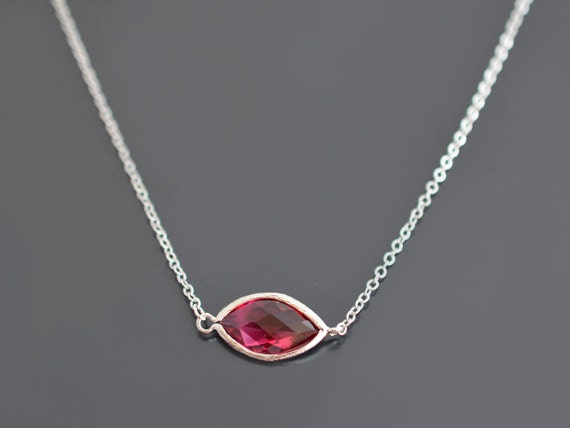 Beautiful Ruby Marquise Glass Pendant Necklace