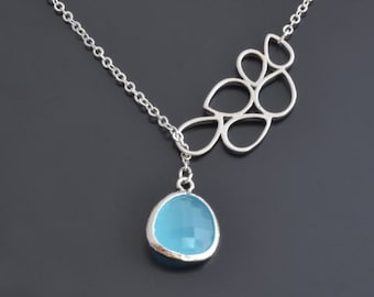 Aqua blue and bubble lariat necklace.