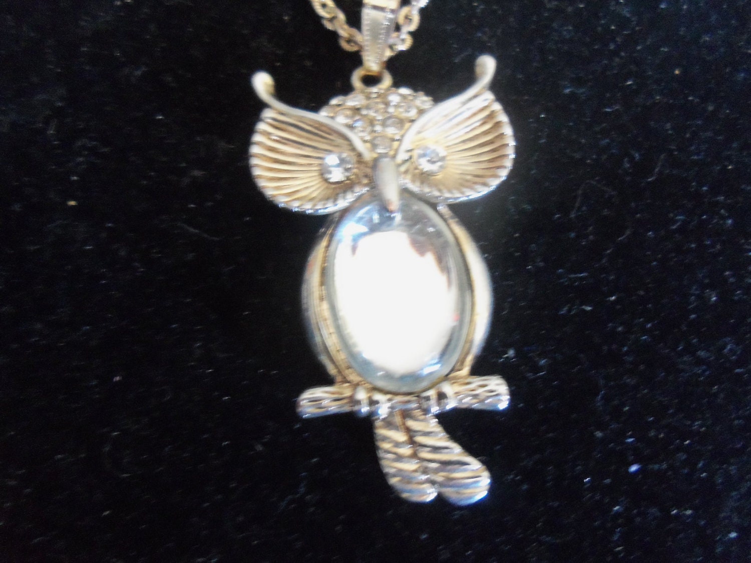 Cute Vintage Owl Rhinestone Necklace Pendant 1960's Retro Collectible Accessory