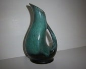 Vintage Bud Vase w/ Handle by Evangeline Pottery of Canada small turquoise pitcher from mid-century