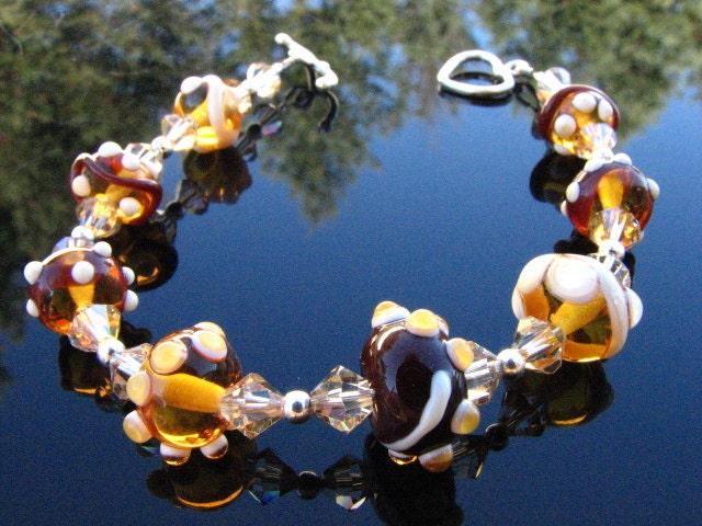 Lampwork Gass Beads Bracelet Handcrafted Wearable Art Handmade Artisan Jewelry  SRA and SRAJD