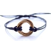 Brass Infinity Bracelet, Adjustable Cord Bracelet, Brass Chainmaille Bracelet, Skinny Bracelet, OOAK Bracelet, Handmade by JeannieRichard