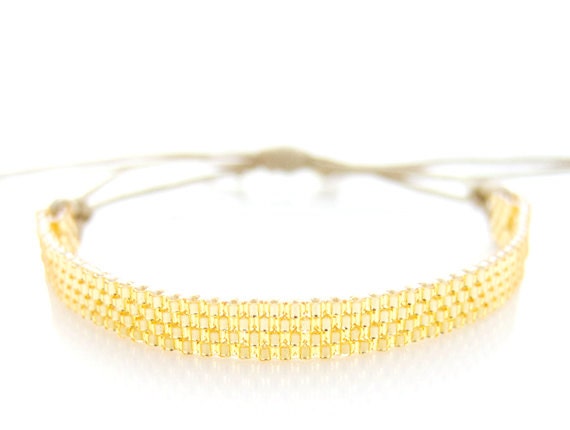 Gold Bracelet, Gold Beaded Cord Bracelet, Cotton Cord Bracelet, Bridesmaid Bracelet, OOAK Bracelet, Handmade by JeannieRichard