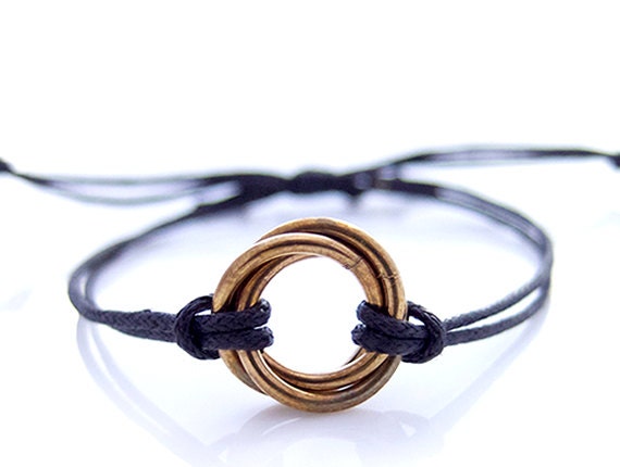 Brass Infinity Bracelet, Adjustable Cord Bracelet, Brass Chainmaille Bracelet, Skinny Bracelet, OOAK Bracelet, Handmade by JeannieRichard