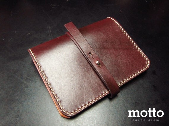 motto - Burgundy Leather Traveler Purse / passport cover / passport holder ( Genuine leather & Handmade )