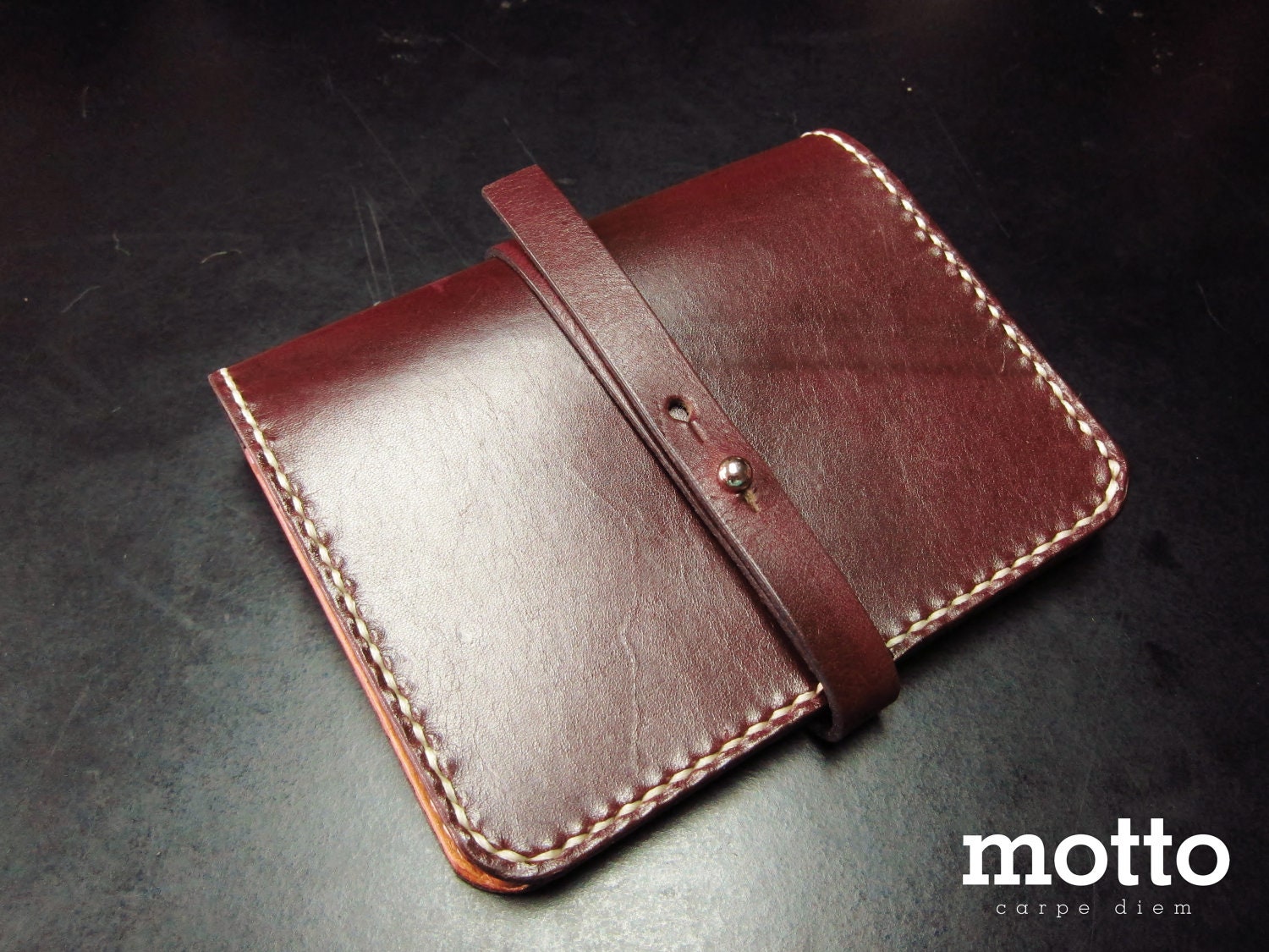motto - Burgundy Leather Traveler Purse / passport cover / passport holder ( Genuine leather & Handmade )