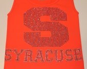 Sugar lips tank top with a blue "S" for Syracuse University Orangemen across the front
