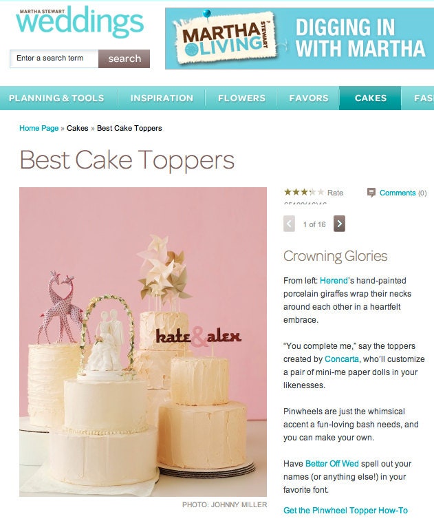 The Classic Wedding Cake Topper Ampersand in Light Pink - Featured in Martha Stewart Weddings