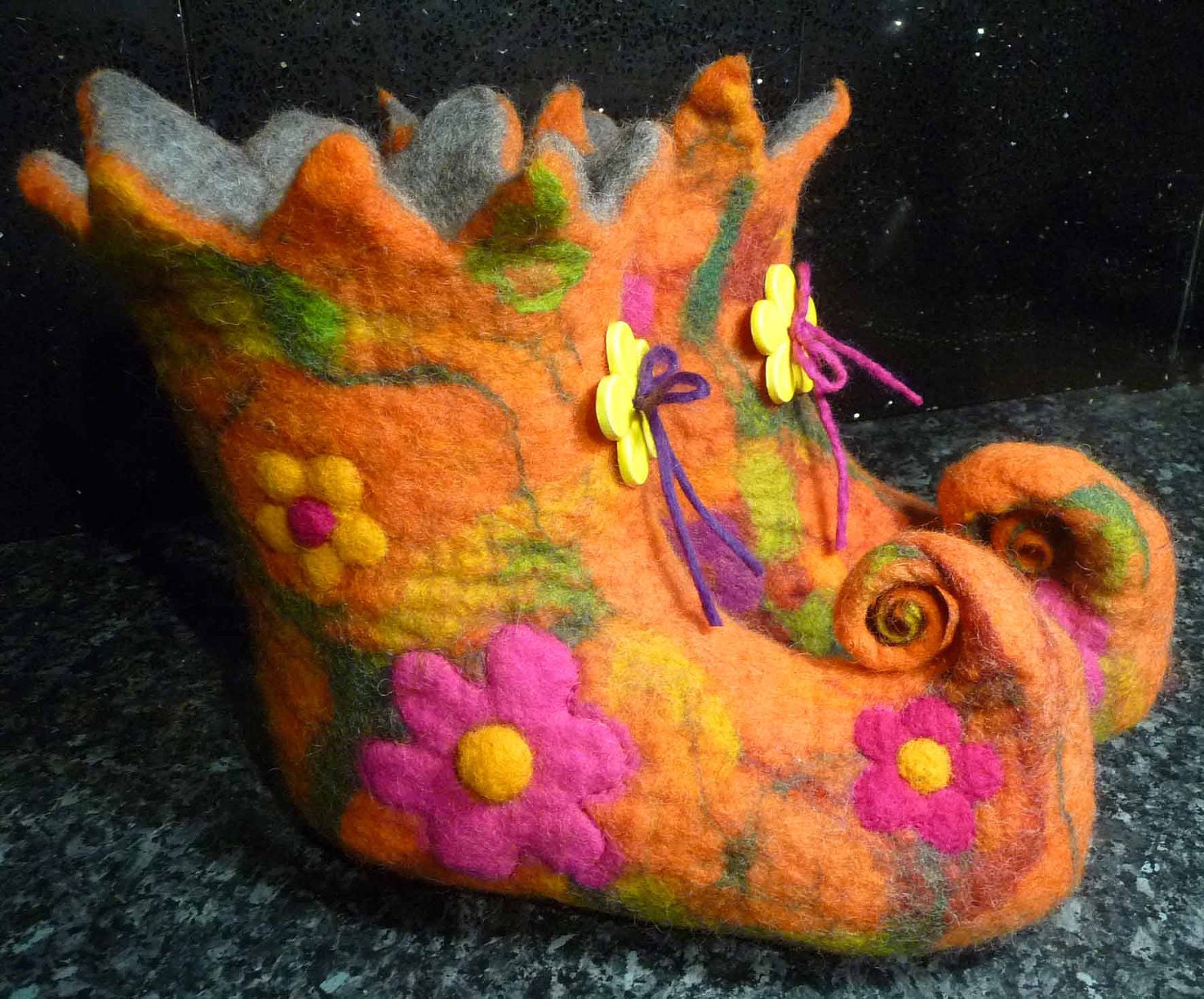 Made to order - Handmade felted wool slippers pixie fairy boots size, eco friendly, handcrafted