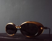 Vintage 60s Tiger Eye Amber Oval Metal Horn Rim Sunglasses Small