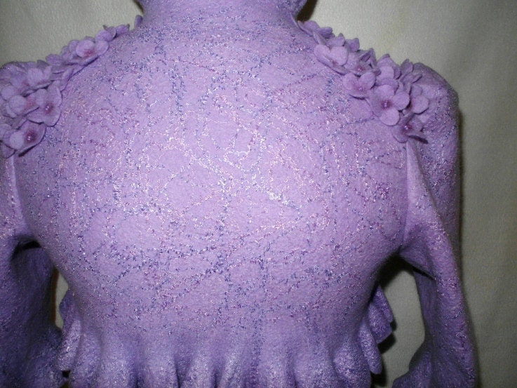 Wedding-Bridal Bolero, Shrug, little Jacket -Nuno felted,Darkorchid color and luster of pearls. Wool and silk. Shimmer pearls.LILAC.SYRINGA