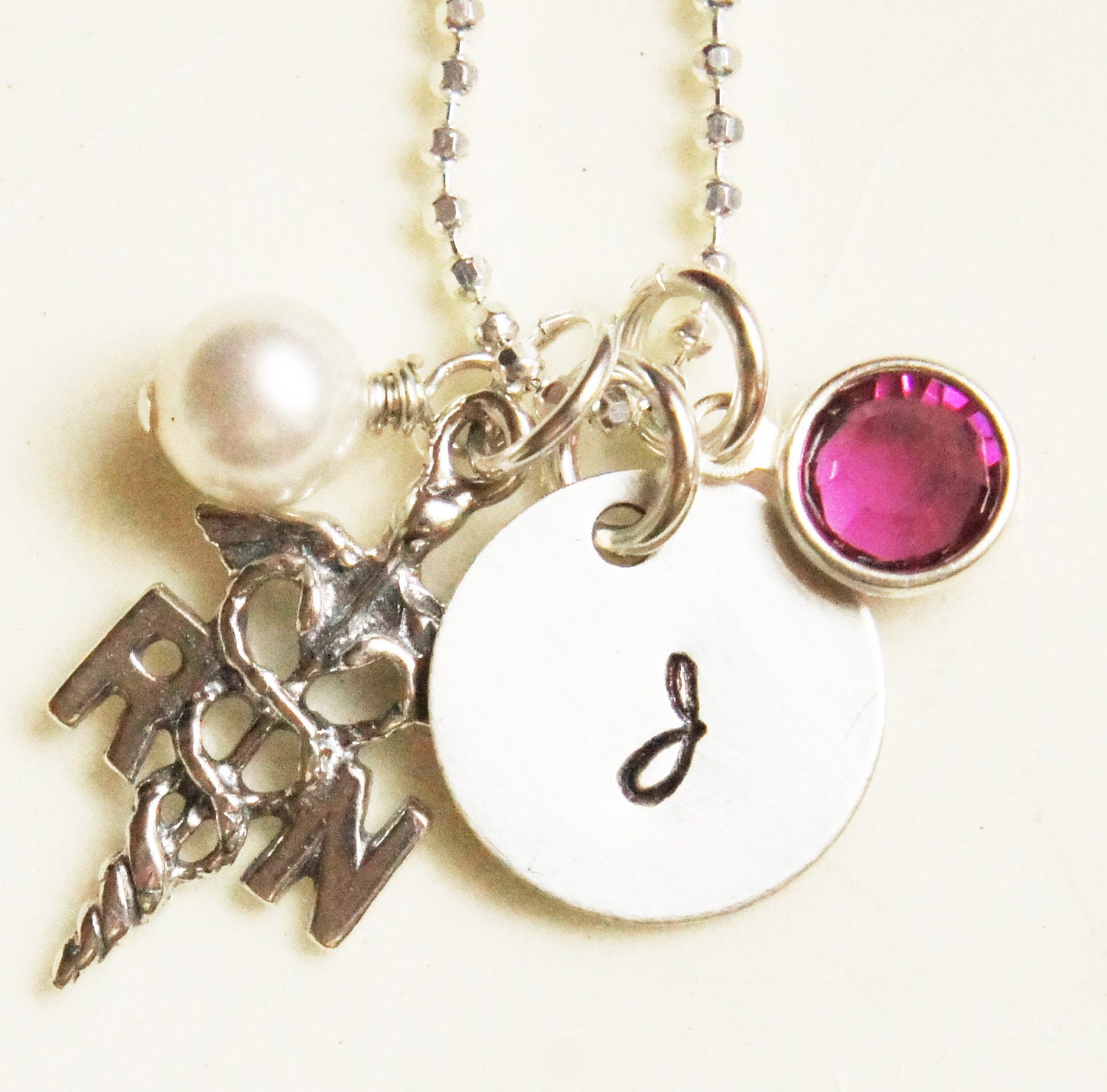 Personalized Nurse Initial Necklace Hand Stamped Sterling Silver RN Nurse Nursing Student Graduation Gift for Her Custom Charm Necklace