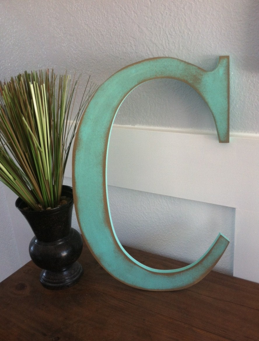 Extra Large 16" Rustic Mint Green Wooden Letters