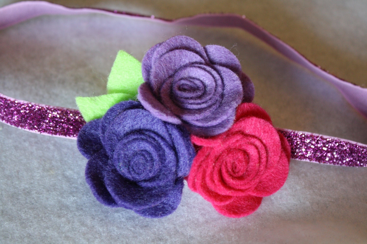 Baby Girls Headbands- Purple and Pink Glitter Headband - Felt Flower Hairband