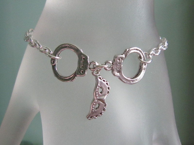 50 Shades Of Grey - Inspired Solid Sterling Silver Handcuff Masquerade Mask Lariat Necklace
