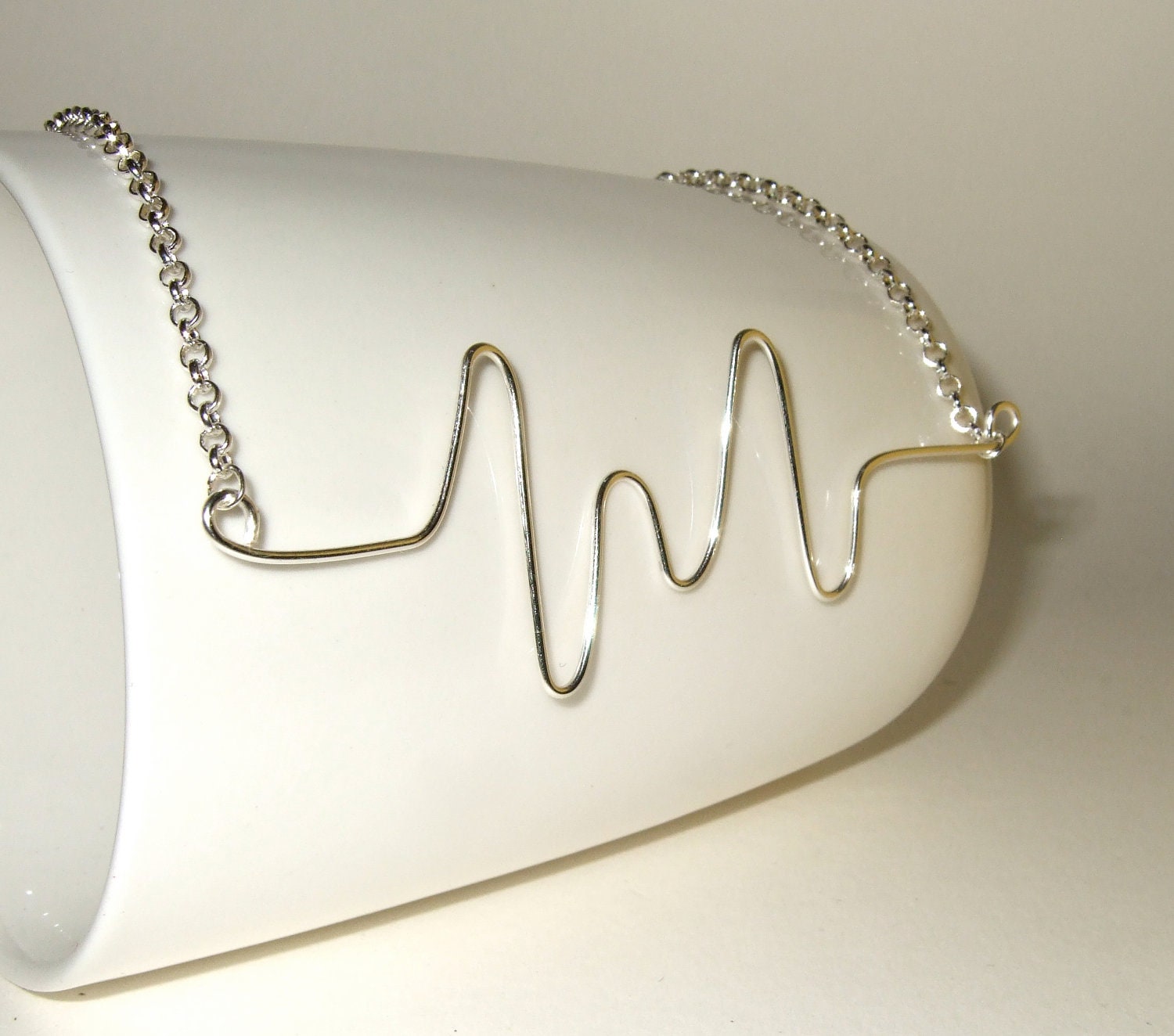 Heart Rate Necklace Wire Jewelry Heartbeat Cardiac Monitor Quirky Pendant Valentines Jewelry