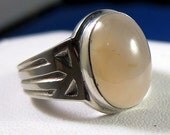 Vintage Men's Large Luminous Quartz 14k White Gold Ring 8.9 Grams - Size 9