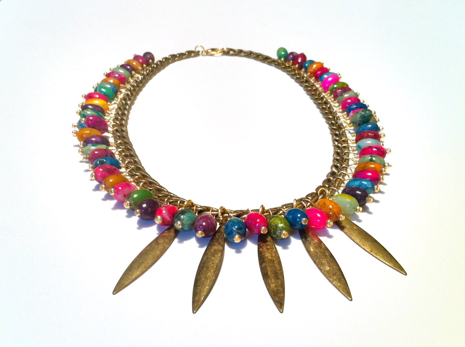Summer Cluster Necklace-Fringe Necklace, Trendy, Multicolored Necklace, Beadwork, Beaded Necklace, Stone Necklace