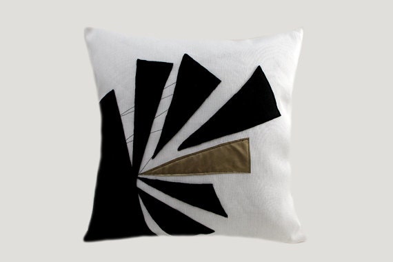 Decorative White Throw pillow case with gold black color geometric accent, 18"x 18",  Cushion case, Toss pillow case.