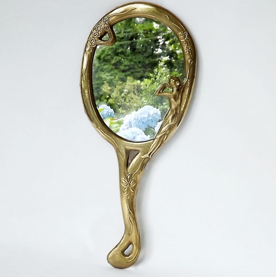 French art nouveau hand mirror, vanity mirror