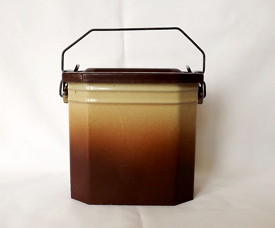 French enamel lunch box - brown and caramel color pail