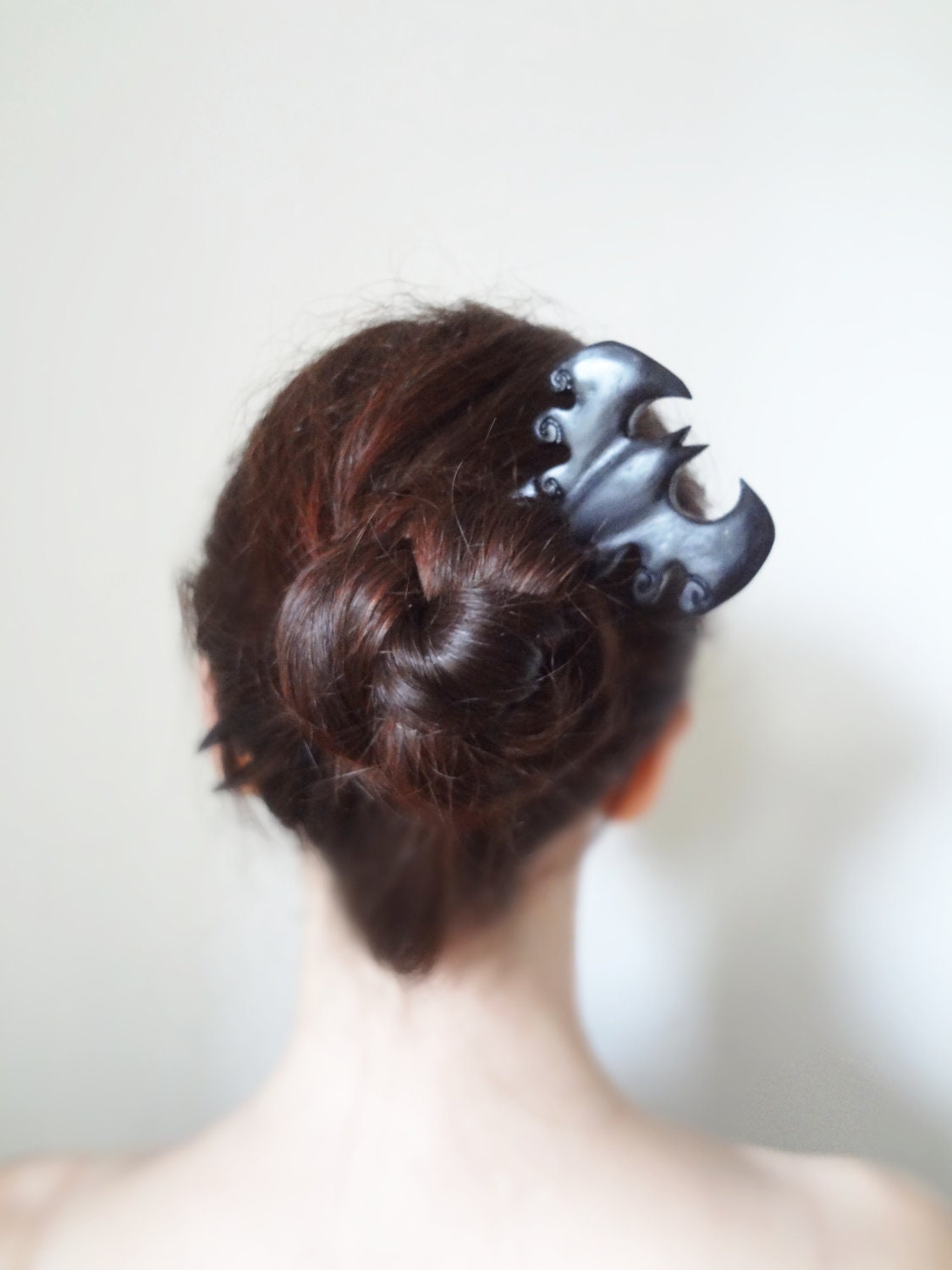 Gothic ebony wood black victorian Vampire bat hair fork