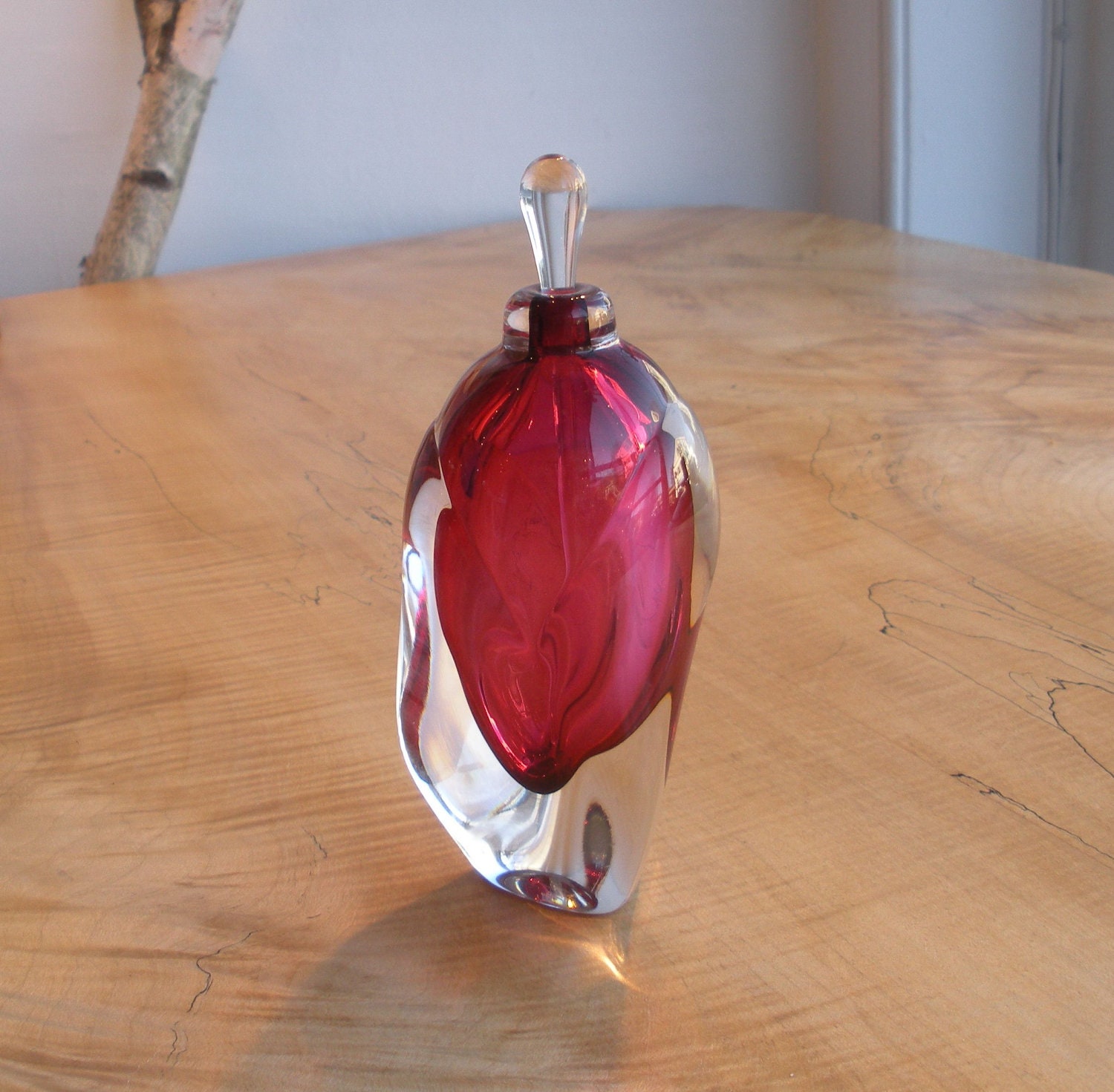 Hand Blown Glass Perfume Bottle - Ruby Red Overlay  by Jonathan Winfisky