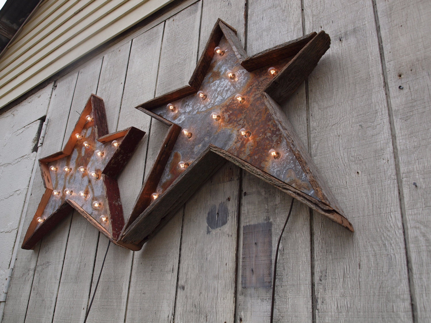 Star Light fixture metal sign reclaimed barn wood 24 inch diameter