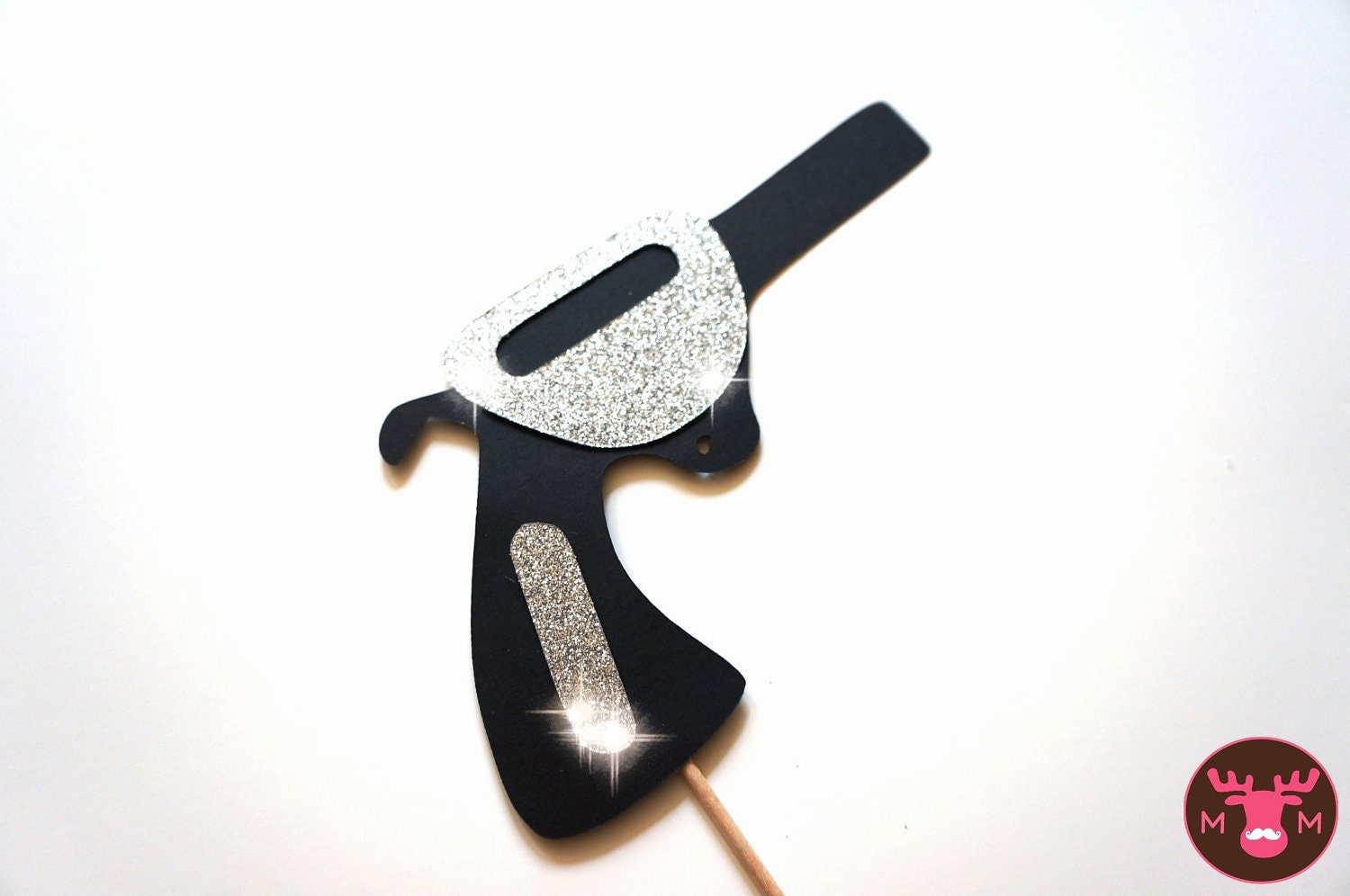 Photo Booth Props - GLITTER Pistol Gun - Black and Silver - GLITTER Photobooth Prop