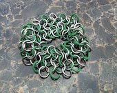 Chainmaille Bracelet Green Rubber and Stainless Steel Stretchy Classic Weave