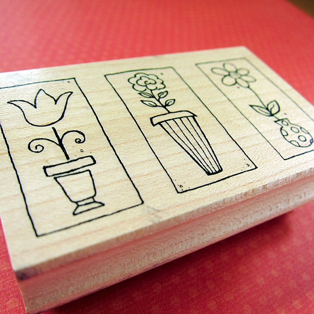 Rubber Stamps- Flowers in Vases Wood Mounted Stamp - Great Impressions