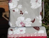 Travel Diaper Changing Set (Girl) - Wet Bag & Wipes Case - Floral - Grey, Lavendar, and White