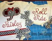 ROLL TIDE Baby Onesie and Baby Bloomers - Houndstooth Baby Elephant Applique