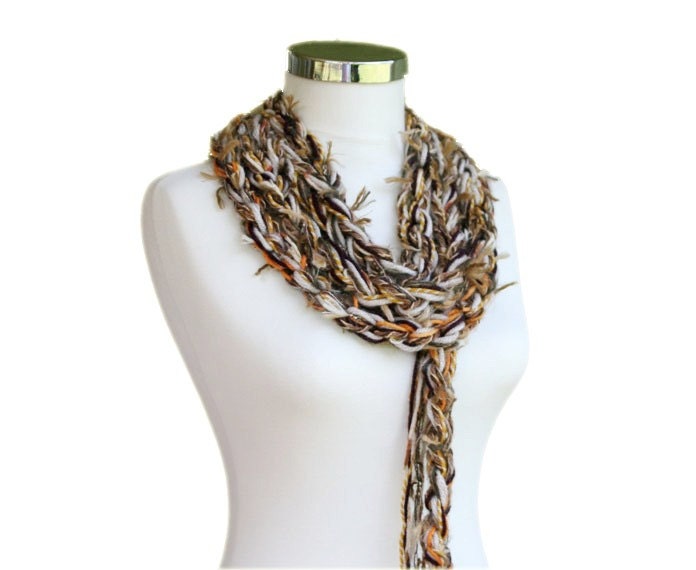 Autumn Scarf in  Mustard Yellow, Brown, Beige and Orange - Spring Fall Winter Fashion - Women Teens Accessories - Multi-color Scarflette