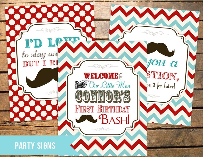 Set of Three Little Man Mustache Party Signs Il_170x135
