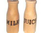 Miniature wooden milk and juice bottles for play kitchen