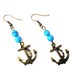 Anchor Earrings in Antiqued Bronze with Turquoise Stone Beads - SALE