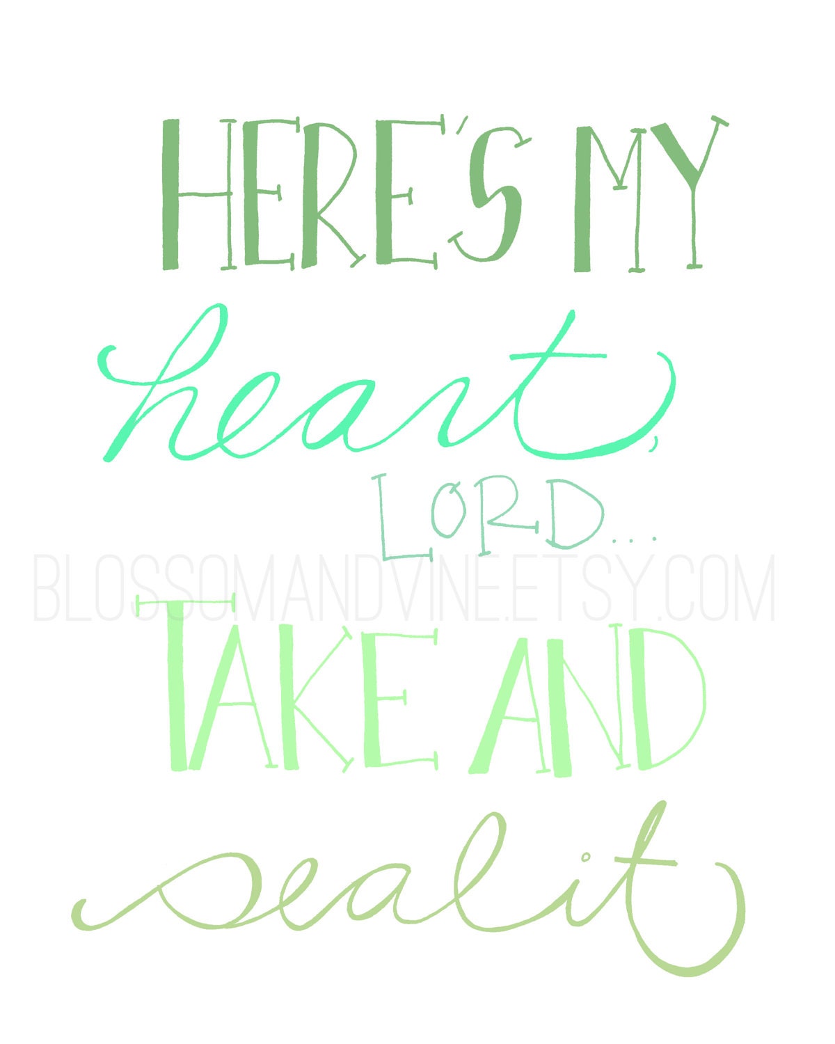 Here's my Heart 8x10 Print hand drawn typography script illustration -  wall art decor