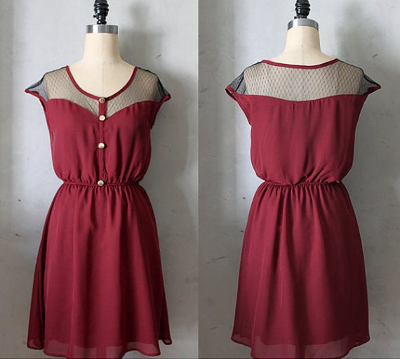 PETIT DEJEUNER in PORT - Vintage Inspired dark red chiffon dress // day // burgundy // party // bridesmaid dress // valentines