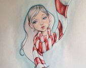 Just One More Stitch - Original Colored Pencil Drawing Winter Knitter