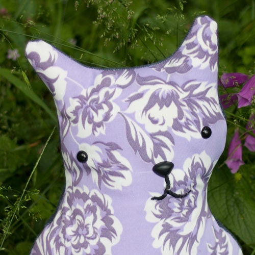 Nellie - Sweet Corduroy  Whimsy Stuffed Cat With Flowers