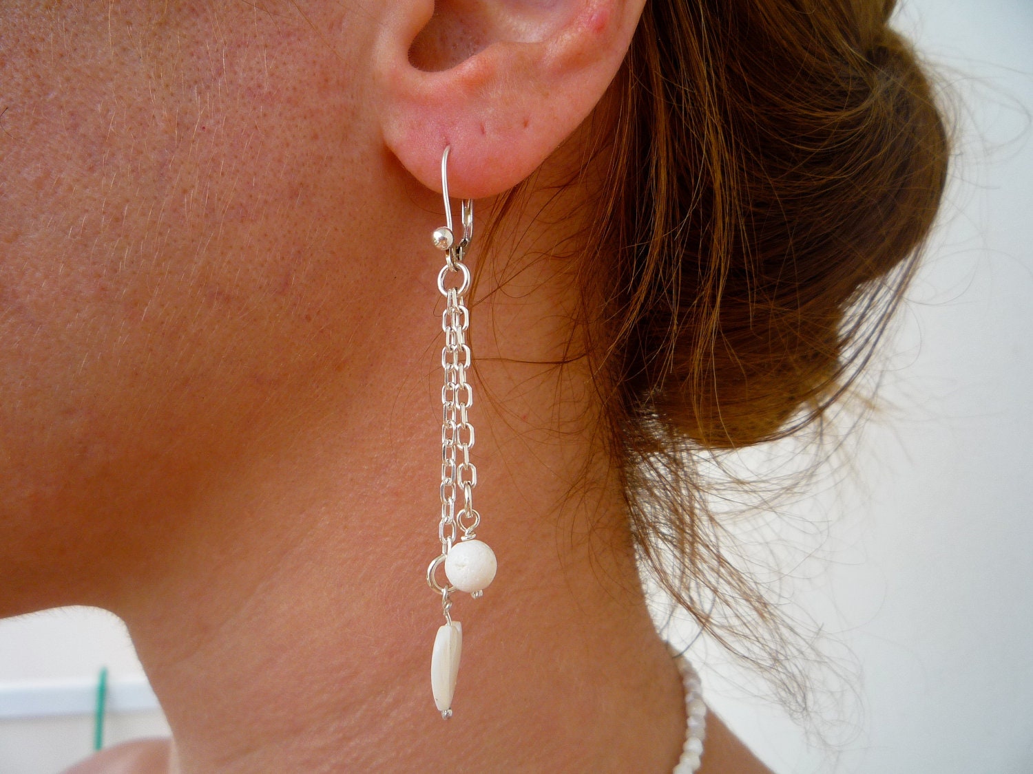 Sterling Silver ,White Coral and Mother of Pearl Earrings.