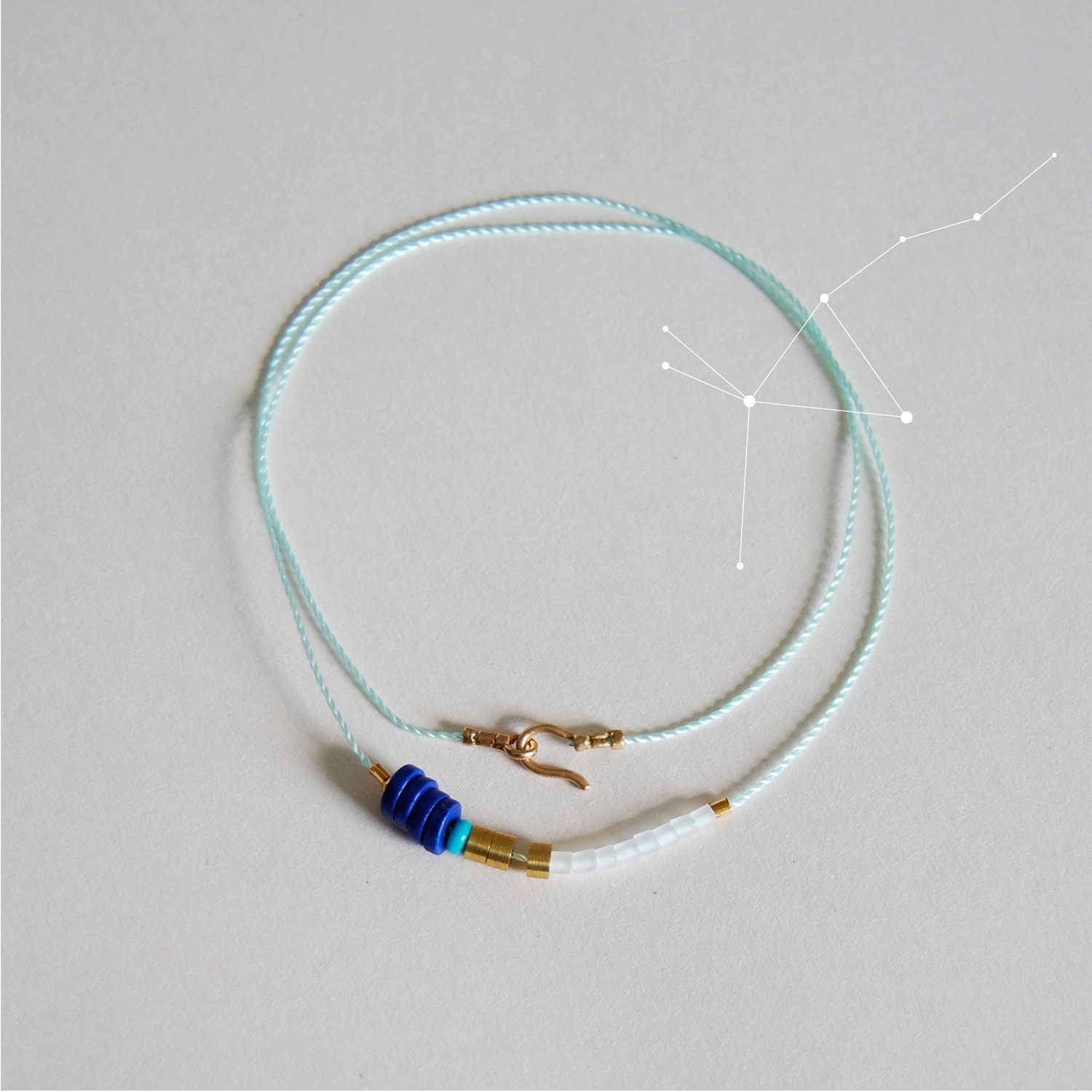 Seafoam Necklace with White and Blue Beads, The Capella