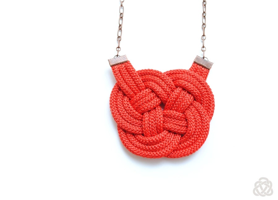 SALE 20% - Red Knot Cord Necklace, Knotted Rope Jewelry, Nautical Style, Gift for her, Spring Trends