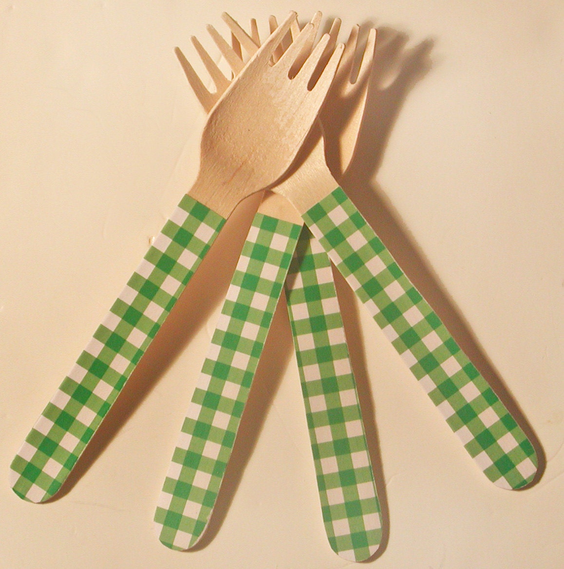 Green Gingham Wooden Forks or Spoons - Set of 20 Il_570xn