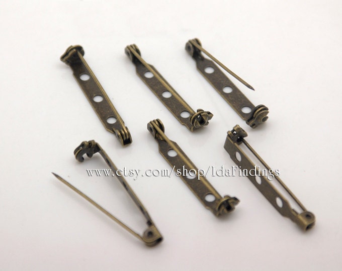 50PCS Brooch Pin Back, Antique Bronze Plated Iron Bar Pin Backing Brooch Safety Pin Fine Size 33x5mm T20R879