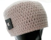 Upcycled crochet hat, women's crochet beanie hat, blush pink wool-blend hat, eco fashion, fall fashion, made to order